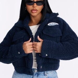 Von Dutch Women's Dark Blue Teddy Jacket